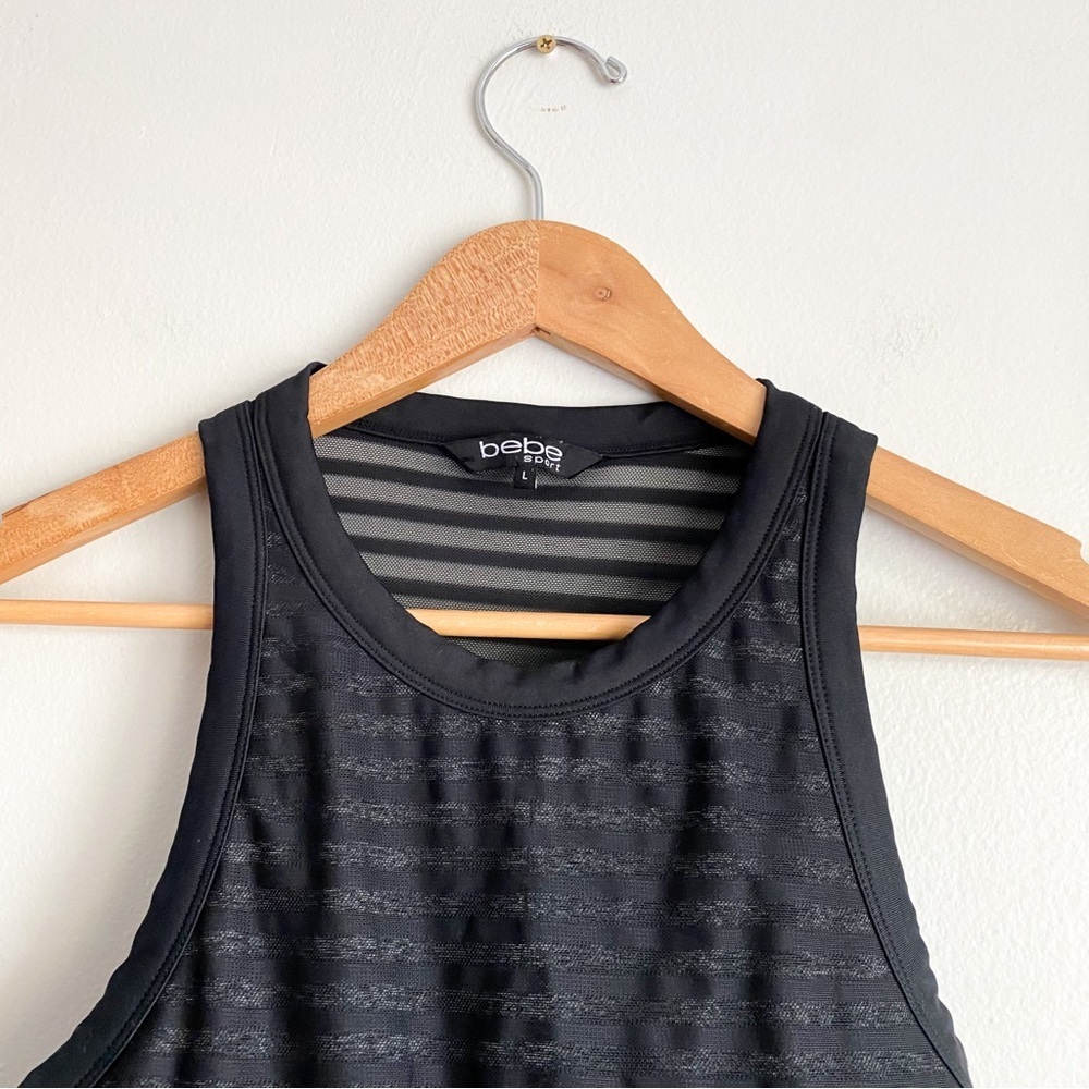 🔥Bebe Sports Bra Black Striped Sheer Sweat Wicking Workout Gym Yoga Running L - Picture 3 of 8